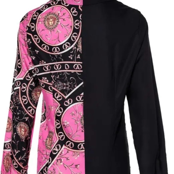 New XL (size 12) Scarf Print Colorblock Long Sleeve Button-up Top NWOT - Picture 3 of 10